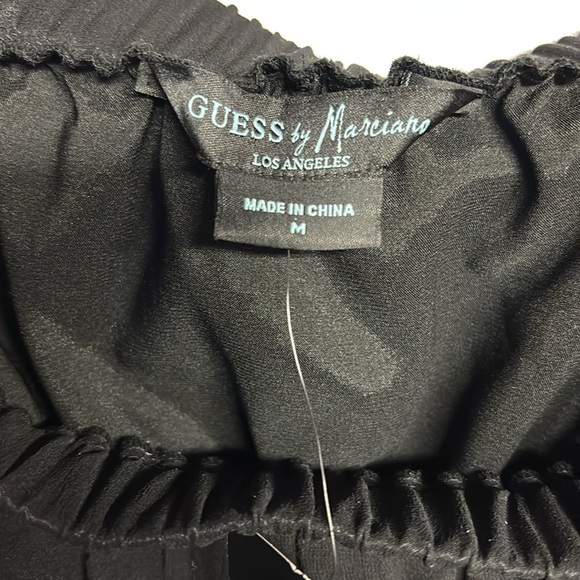 NWT GUESS BY MARCIANO Black Babydoll Mock Neck Sheer Ruffle Sleeve Silk Size M - Picture 3 of 10